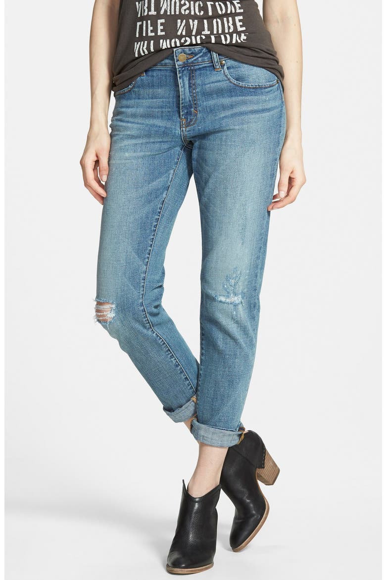 Girlfriend Jeans, Main, color, MYSTIC BLUE DISTRESSED