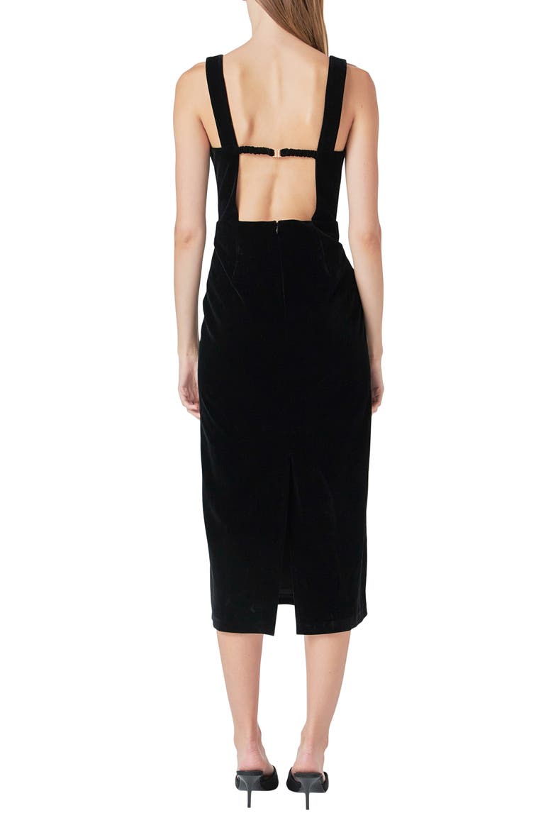 Open Back Velvet Midi Dress, Alternate, color, BLACK