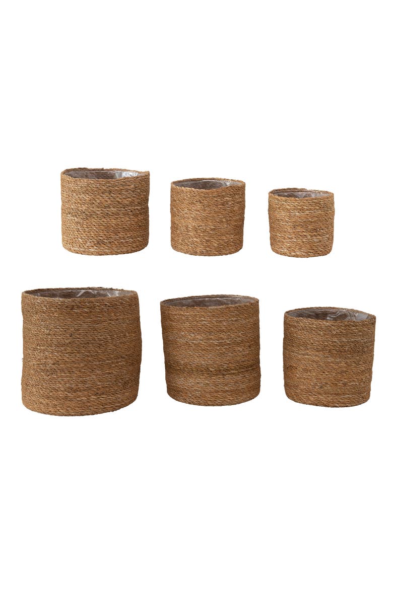 Hand-Woven Seagrass Baskets with Plastic Lining, Main, color, Natural