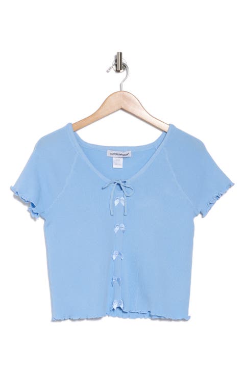 Bow Embellished Short Sleeve Crop T-Shirt