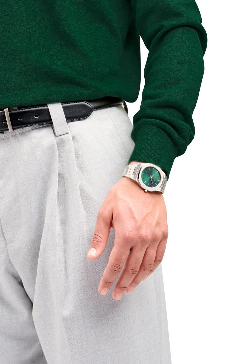 D1 Milano Scarabeo Ultra Thin Bracelet Watch, 40mm, Alternate, color, Silver/ Green