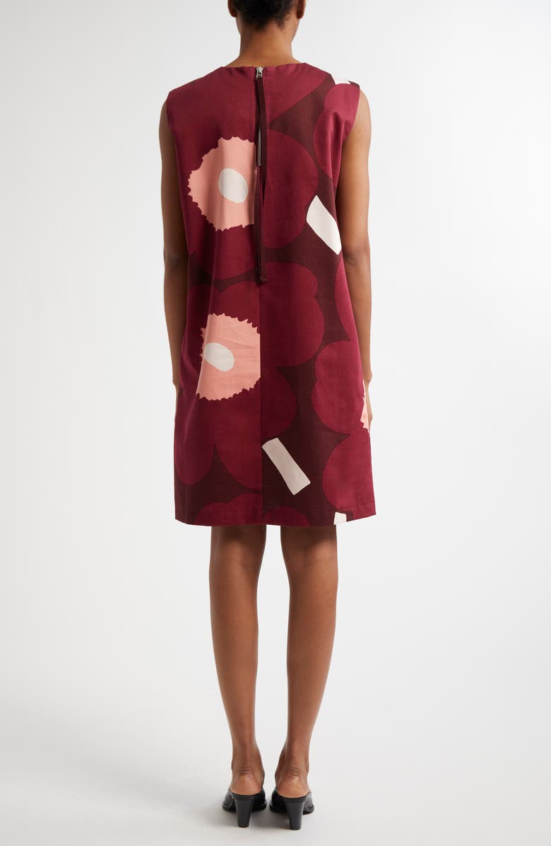 Marimekko Siluetti Unikko Sleeveless Cotton Shift Dress, Alternate, color, Wine Red Rose Beige