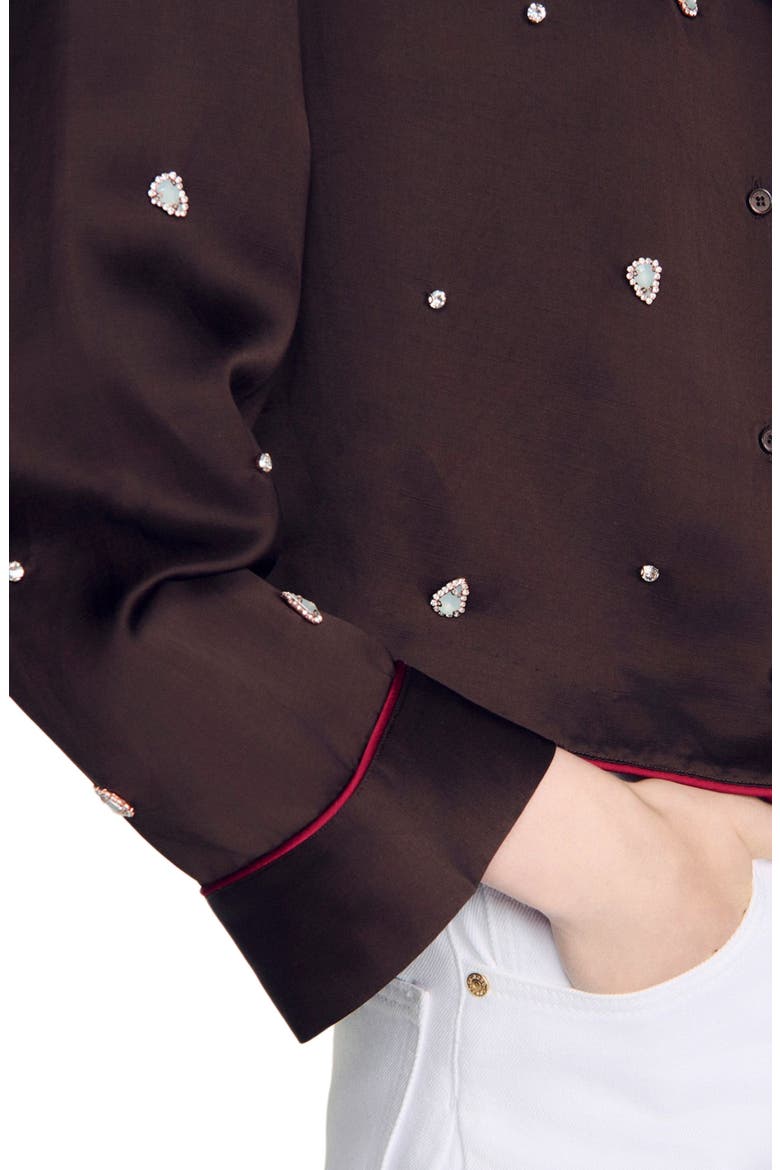 Shirt with beads and rhinestones, Alternate, color, Brown