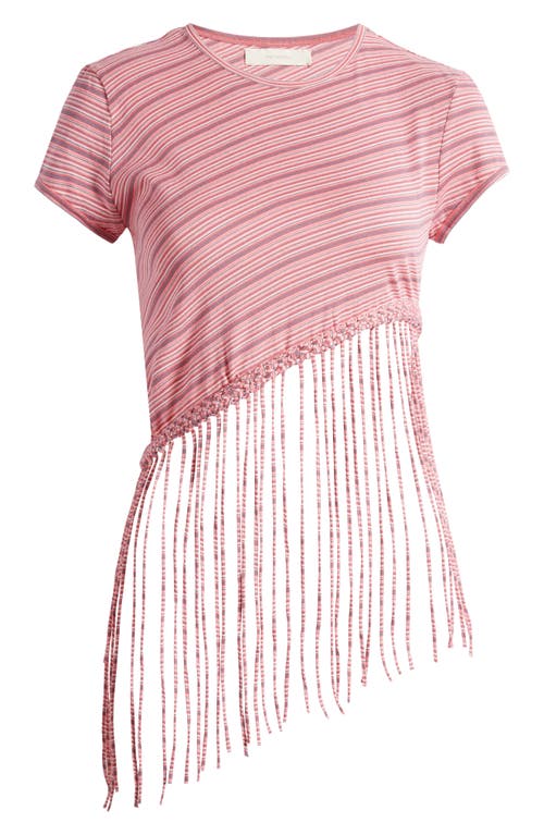 Faithfull The Brand Maceio Stripe Fringe T-shirt In Vermillion/khaki Stripe