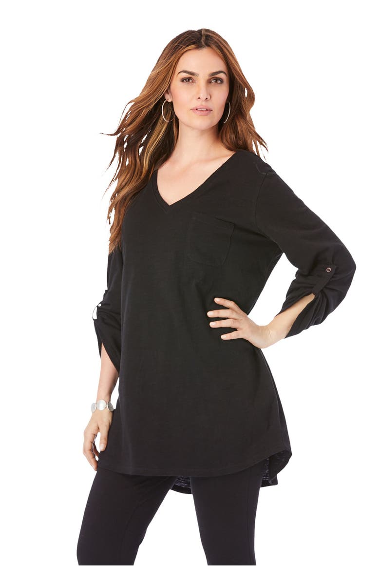 Roaman's Boyfriend Textured Tunic, Main, color, Black