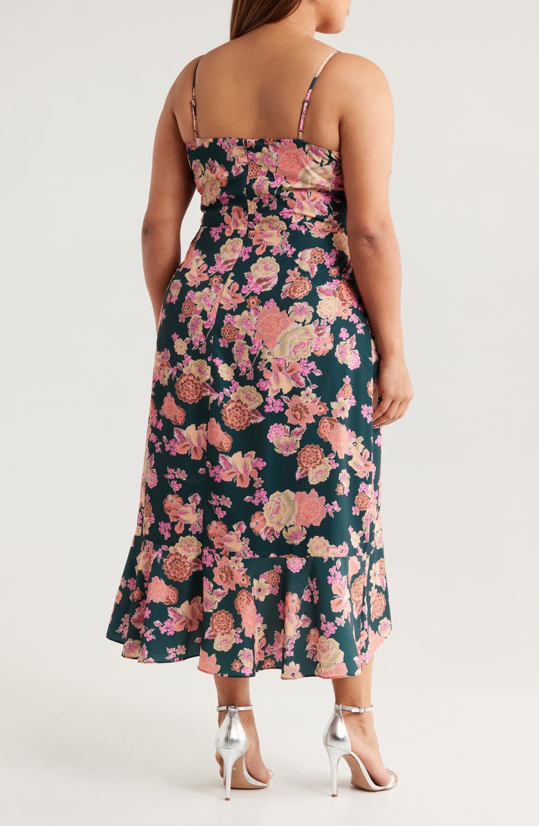 Chelsea28 Floral Faux Wrap Midi Dress, Alternate, color, Green- Coral Paradise Floral