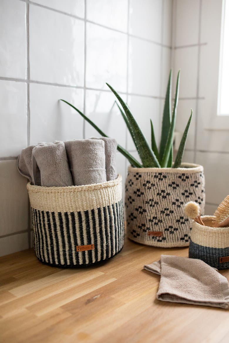 Striped Sisal Basket, Alternate, color, Black White