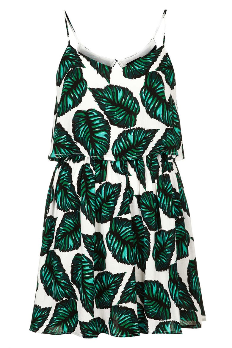 Leaf Print Crinkle Sundress, Alternate, color, LEAF GREEN