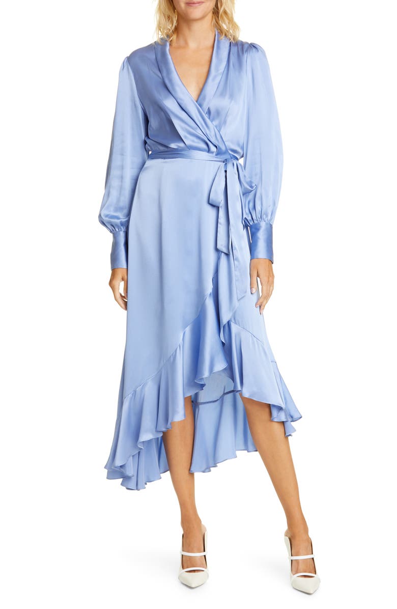 Zimmermann Super Eight Long Sleeve Silk Midi Wrap Dress, Main, color,