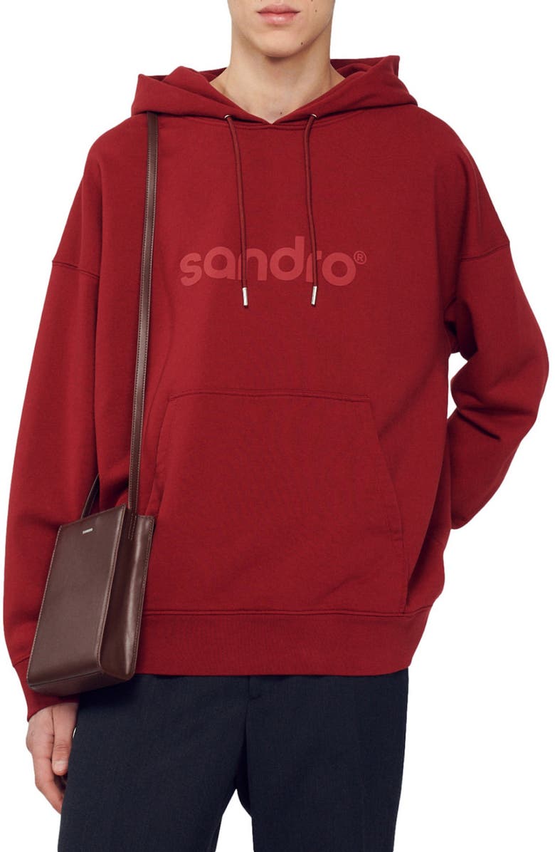 SANDRO Retro Oversize Cotton Hoodie, Main, color, Rouge Fonce