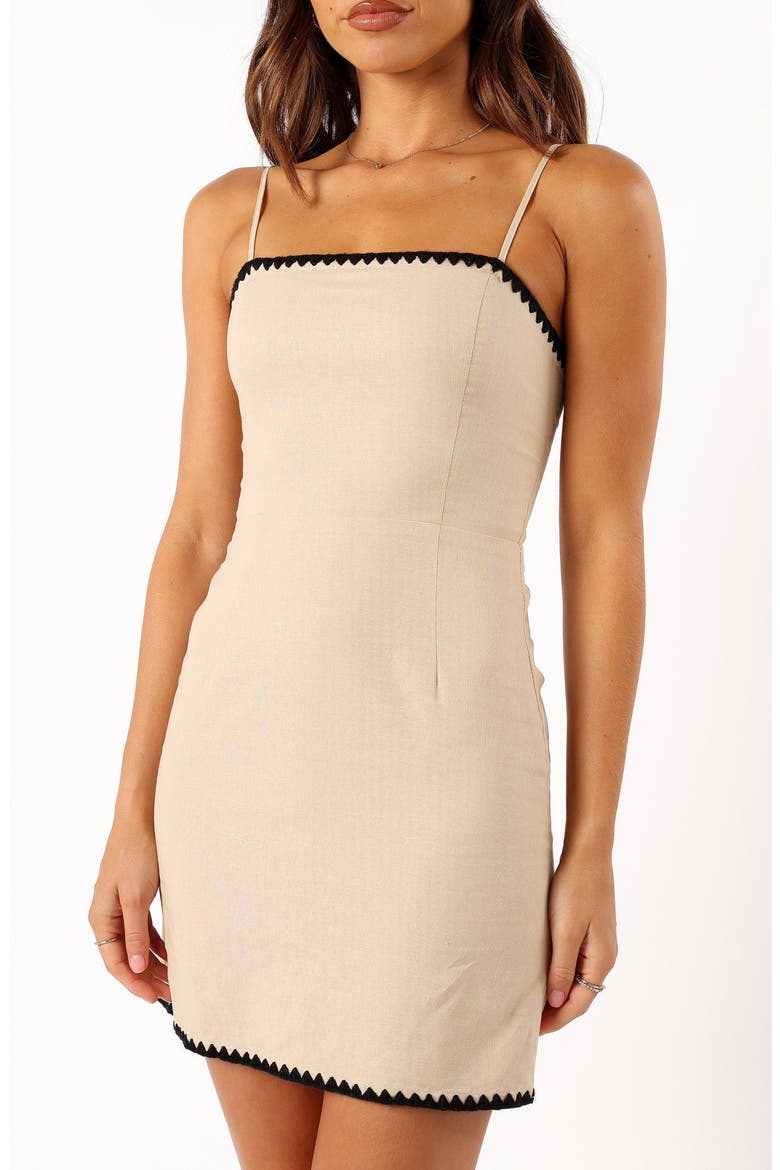 Lino Contrast Trim Body-Con Minidress, Alternate, color, CREAM BLACK