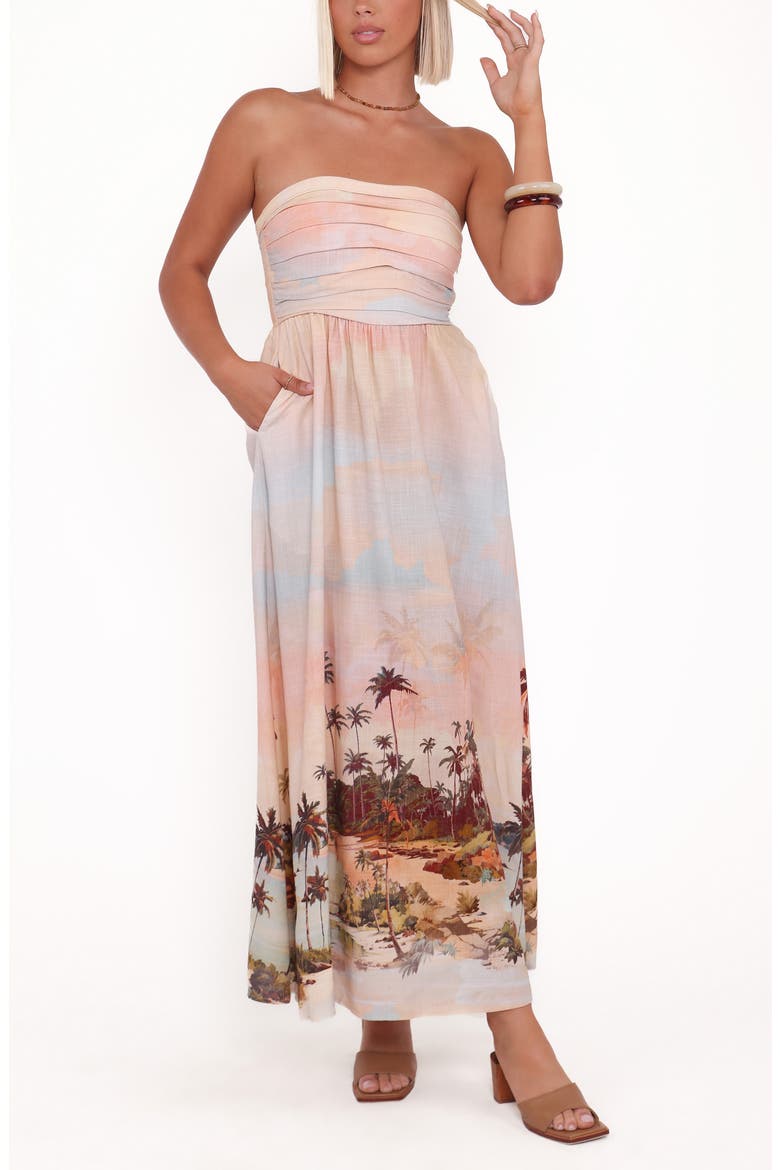 Marcia Strapless Dress, Main, color, SUNSET PRINT