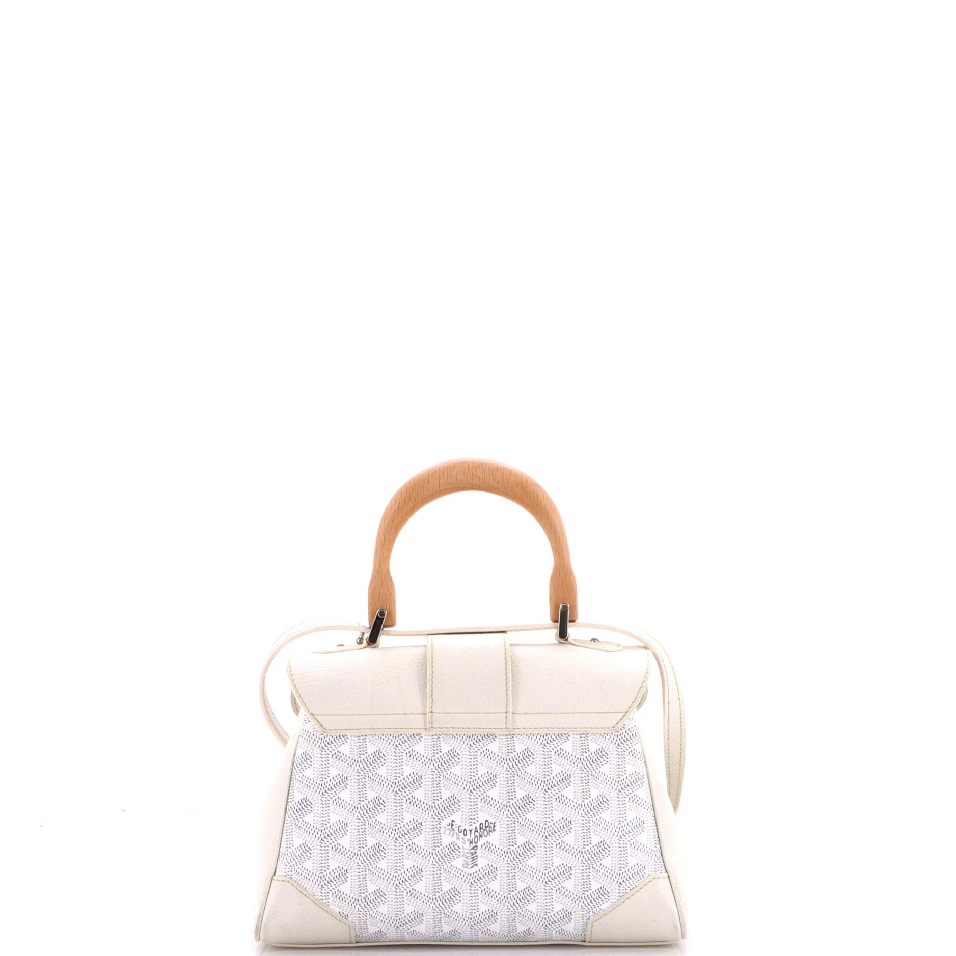 Pre-Owned Goyard Saigon Top Handle Bag Coated Canvas with Leather Mini, Alternate, color, White