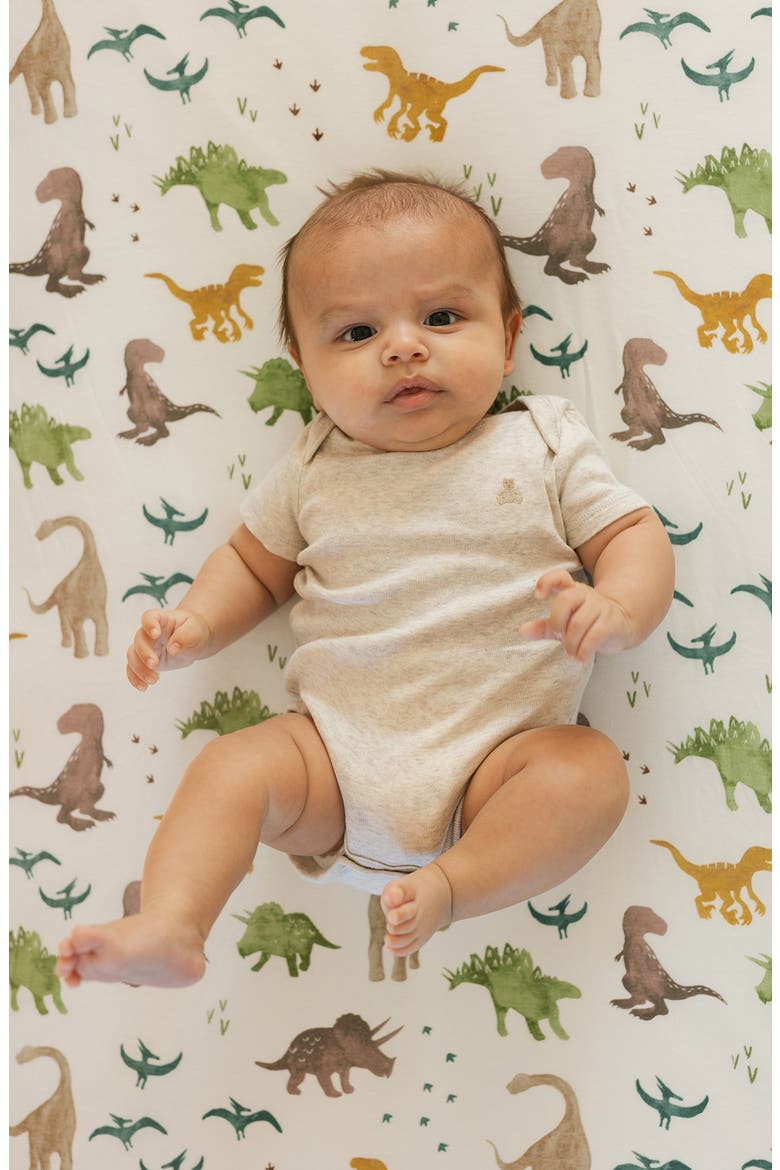 Knit Crib Sheet, Alternate, color, NEUTRAL DINO FRIENDS