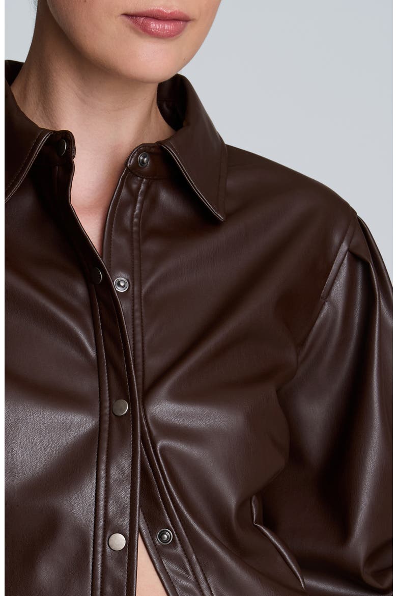 Pleated Faux Leather Snap Front Top, Alternate, color, MEDIUM BARK