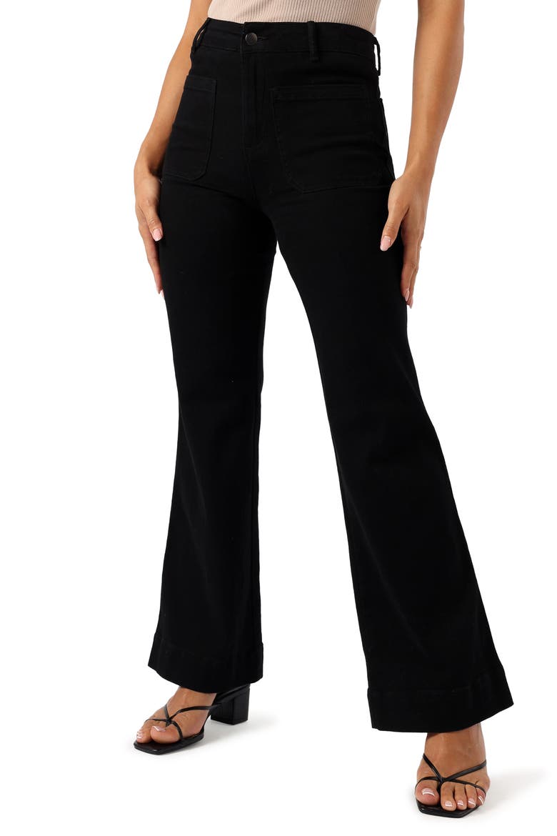 Nico Patch Pocket Super High Waist Wide Leg Jeans, Main, color, BLACK