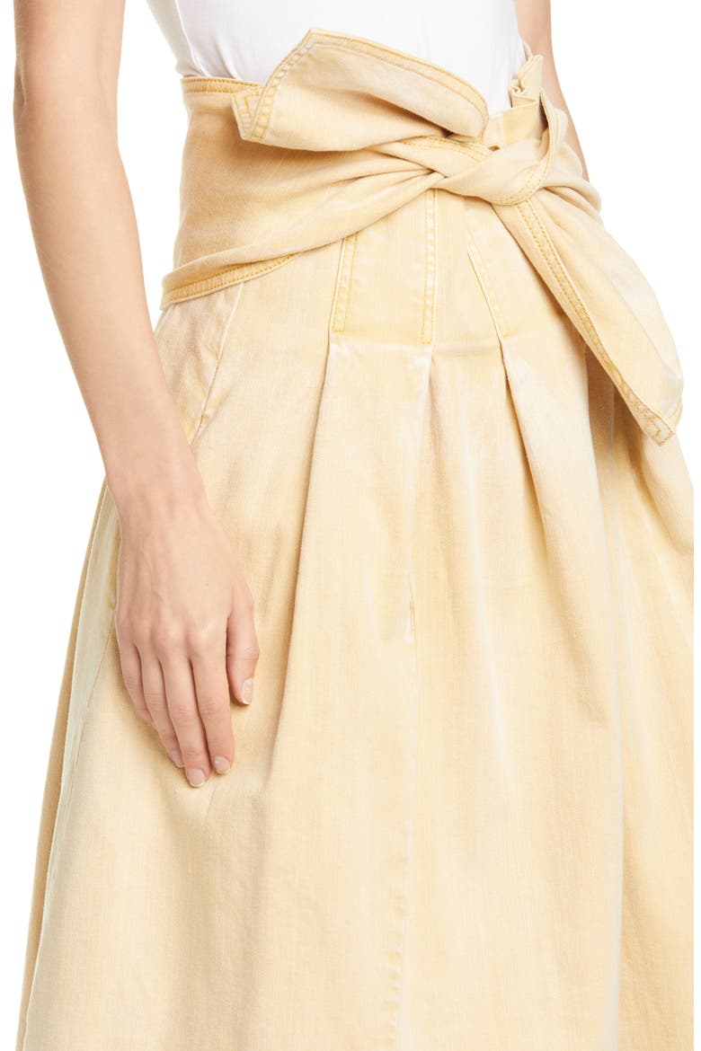 Virgil Tie Waist Midi Skirt, Alternate, color, KHAKI