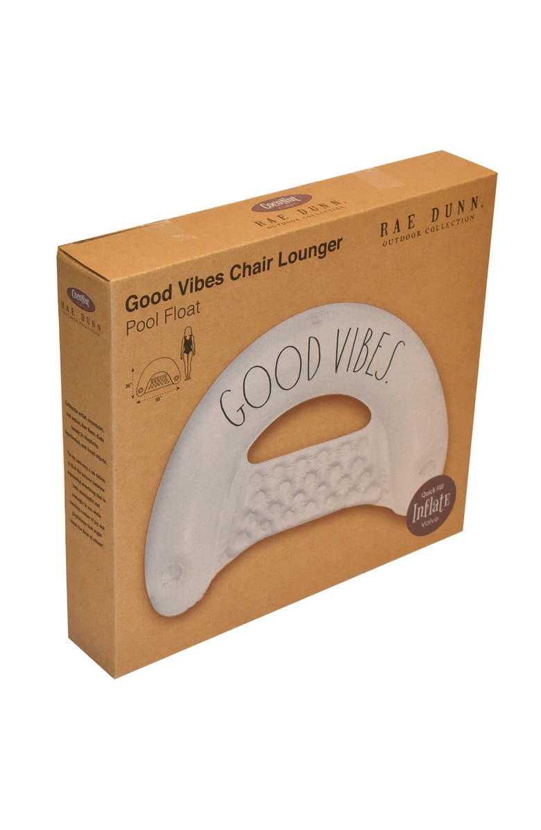 Rae Dunn Good Vibes Chair Lounger 55 inch x 36 inch Water & Pool Inflatable, Alternate, color, White