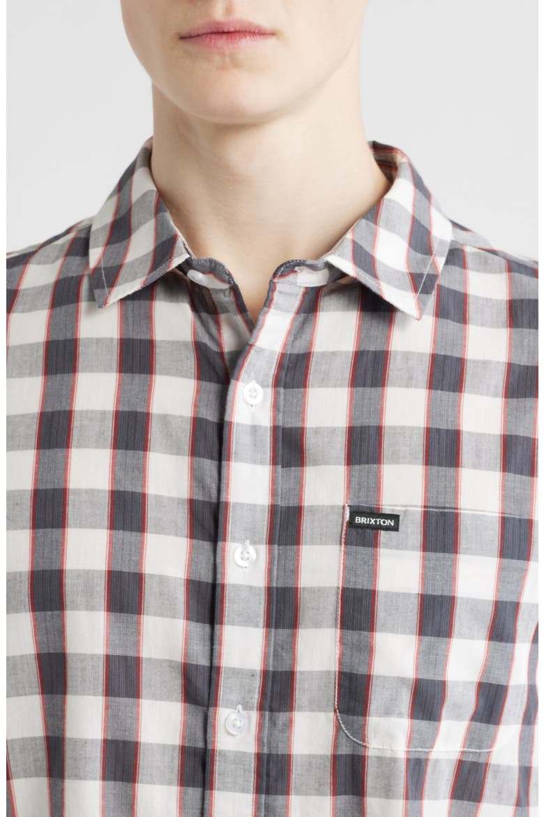 Cru Plaid Short Sleeve Button-Up Shirt, Alternate, color, BLACK/ OFF WHITE/ RED