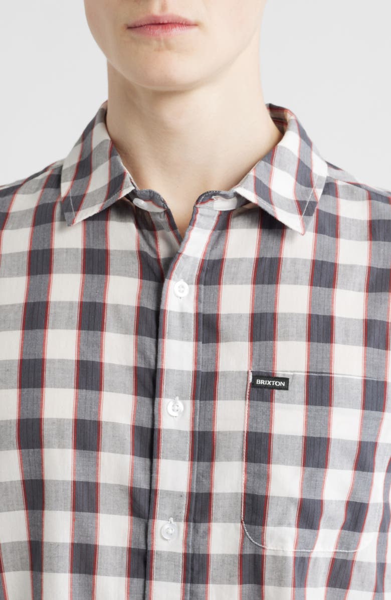 Brixton Cru Plaid Short Sleeve Button-Up Shirt, Alternate, color, Black/ Off White/ Red