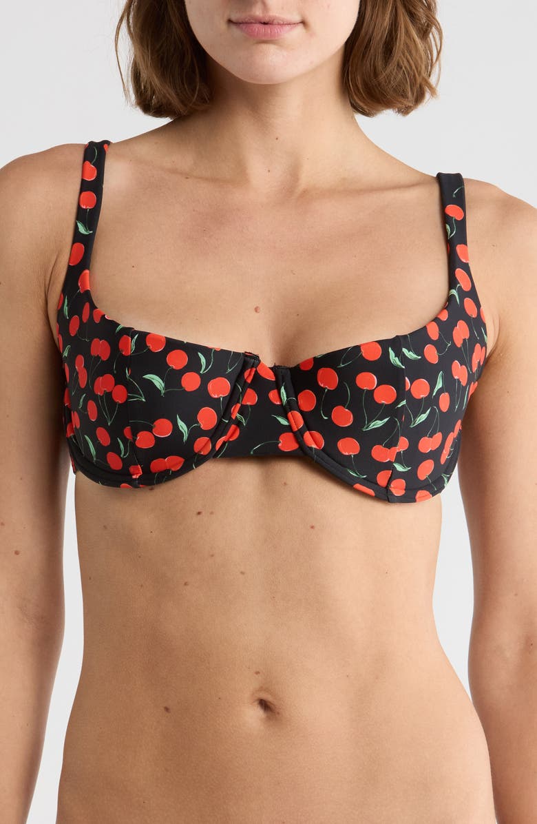 Good American Cherry Underwire Bikini Top, Main, color, Black Cherries003