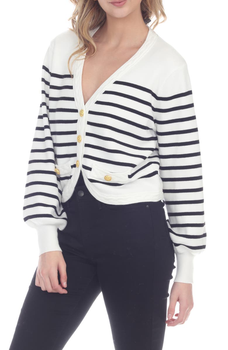 RAIN AND ROSE Stripe Button Front Crop Cardigan, Alternate, color,