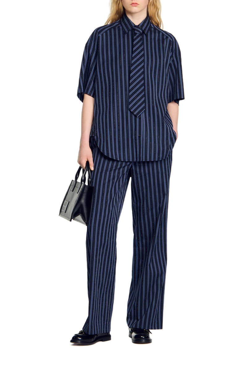 SANDRO Rhinestone tie shirt, Alternate, color, 