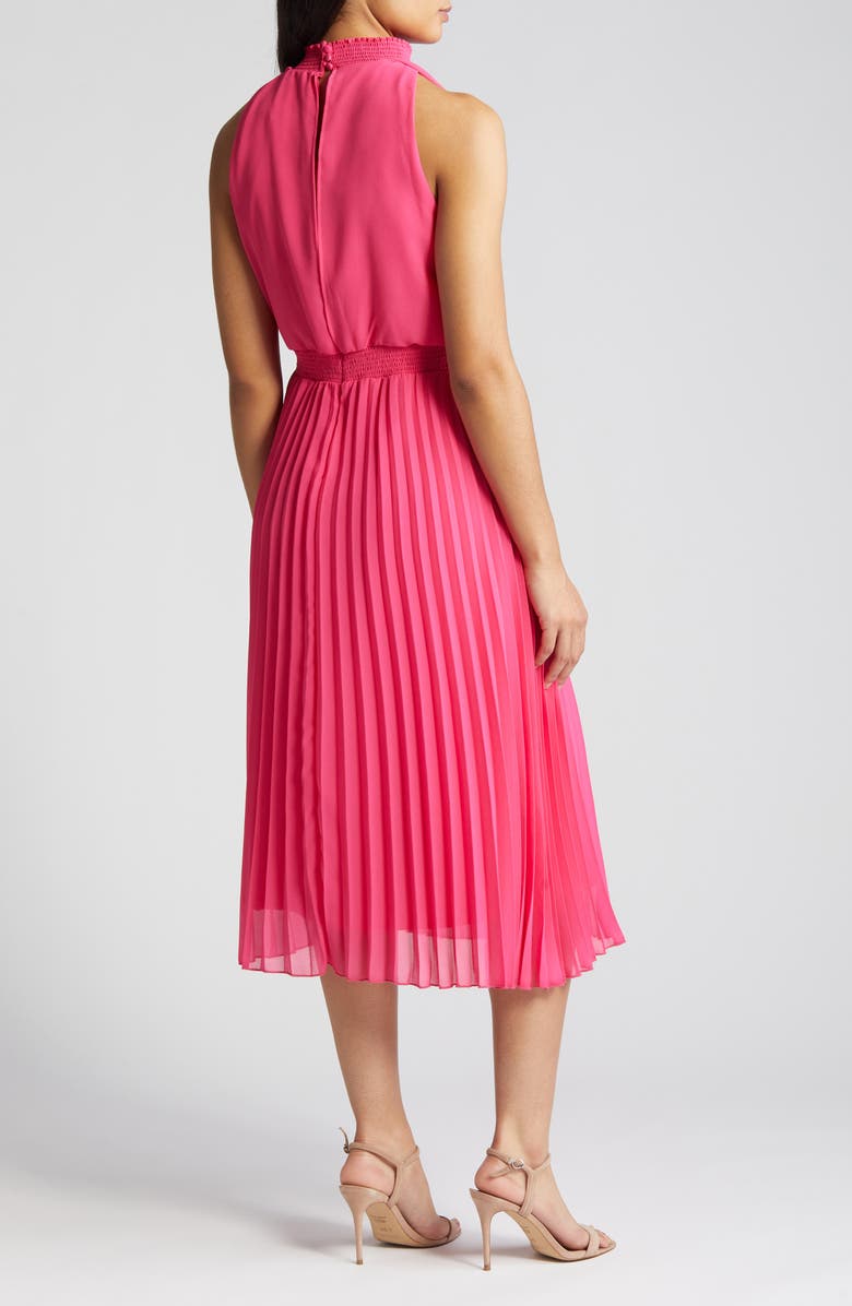 Sam Edelman Smocked Plissé Midi Dress, Alternate, color, Hot Pink