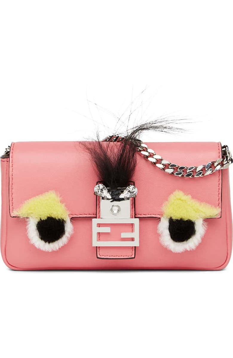 Fendi 'Monster' Genuine Rabbit Fur & Genuine Fox Fur Micro Baguette, Main, color,