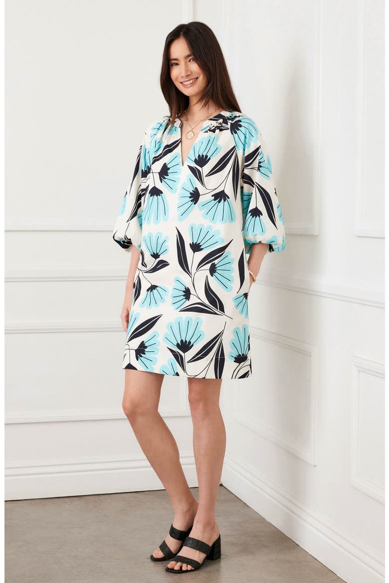 Puff Sleeve Cotton Peasant Minidress, Alternate, color, PRINT