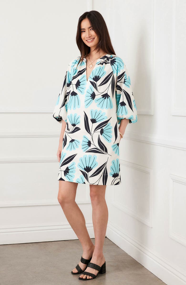 Karen Kane Puff Sleeve Cotton Peasant Minidress, Alternate, color, Print