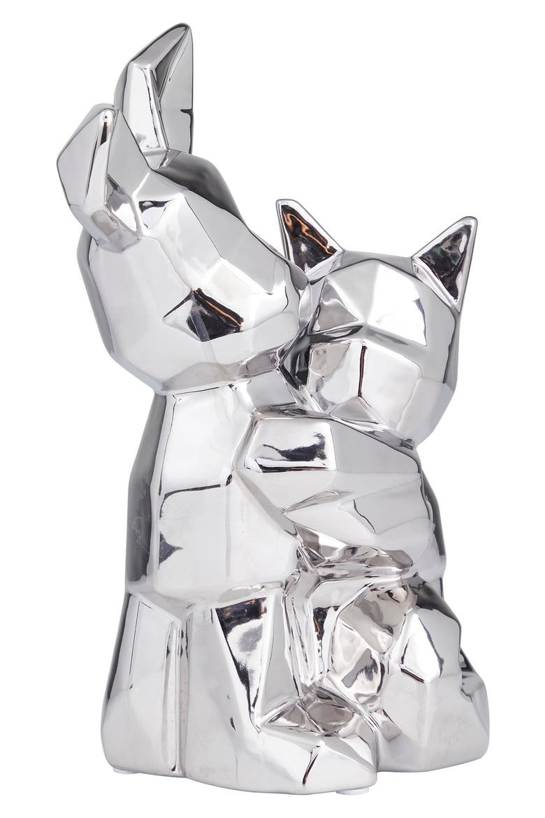 Silvertone Porcelain Cubist Dog Sculpture, Alternate, color, SILVER