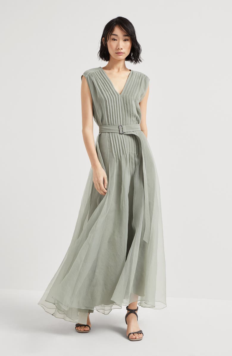 Brunello Cucinelli Crispy silk dress with monili, Alternate, color,