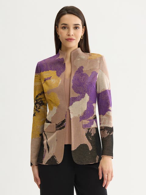 Tailored Floral Jacquard Flat Knit Jacket