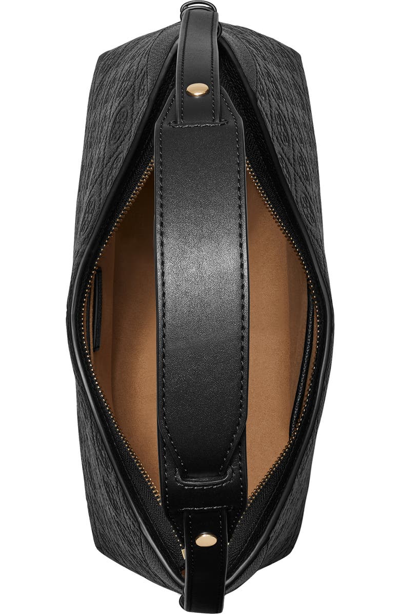 Tory Burch T Monogram Pebble Leather Messenger Bag, Alternate, color, Black