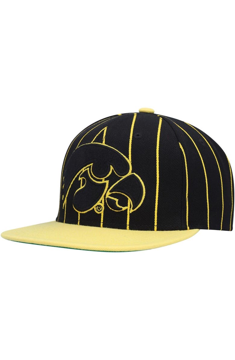 Mitchell & Ness Men's Mitchell & Ness Black Iowa Hawkeyes Team Pinstripe Snapback Hat, Alternate, color, Black