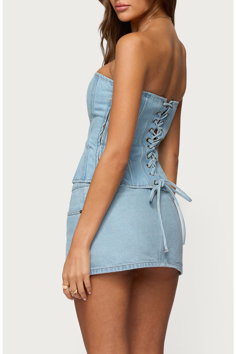 Camelia Strapless Denim Corset Top, Alternate, color, LIGHT-BLUE