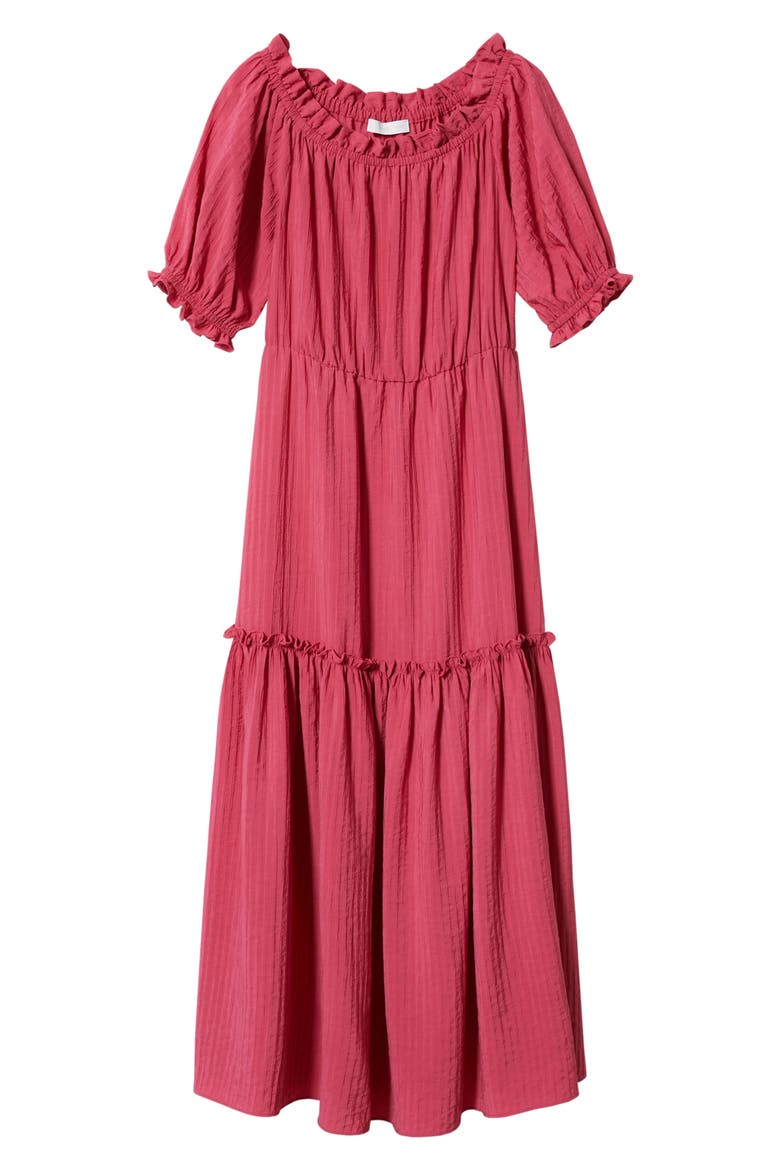 Puff Sleeve Tiered Midi Dress, Alternate, color, FUCHSIA