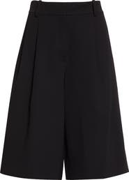 Lafayette 148 New York Sutton Pleated Finesse Crepe Wide Leg Shorts