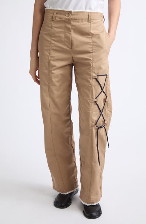Shoelace Wide Leg Cotton Pants