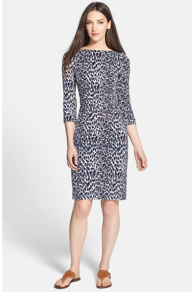 Print Jersey Crepe Sheath Dress, Alternate, color, REVA LEOPARD