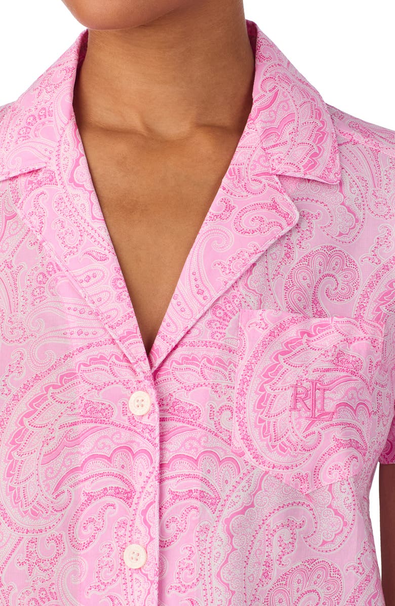 Lauren Ralph Lauren Notch Collar Long Pajamas, Alternate, color, Pink Paisley