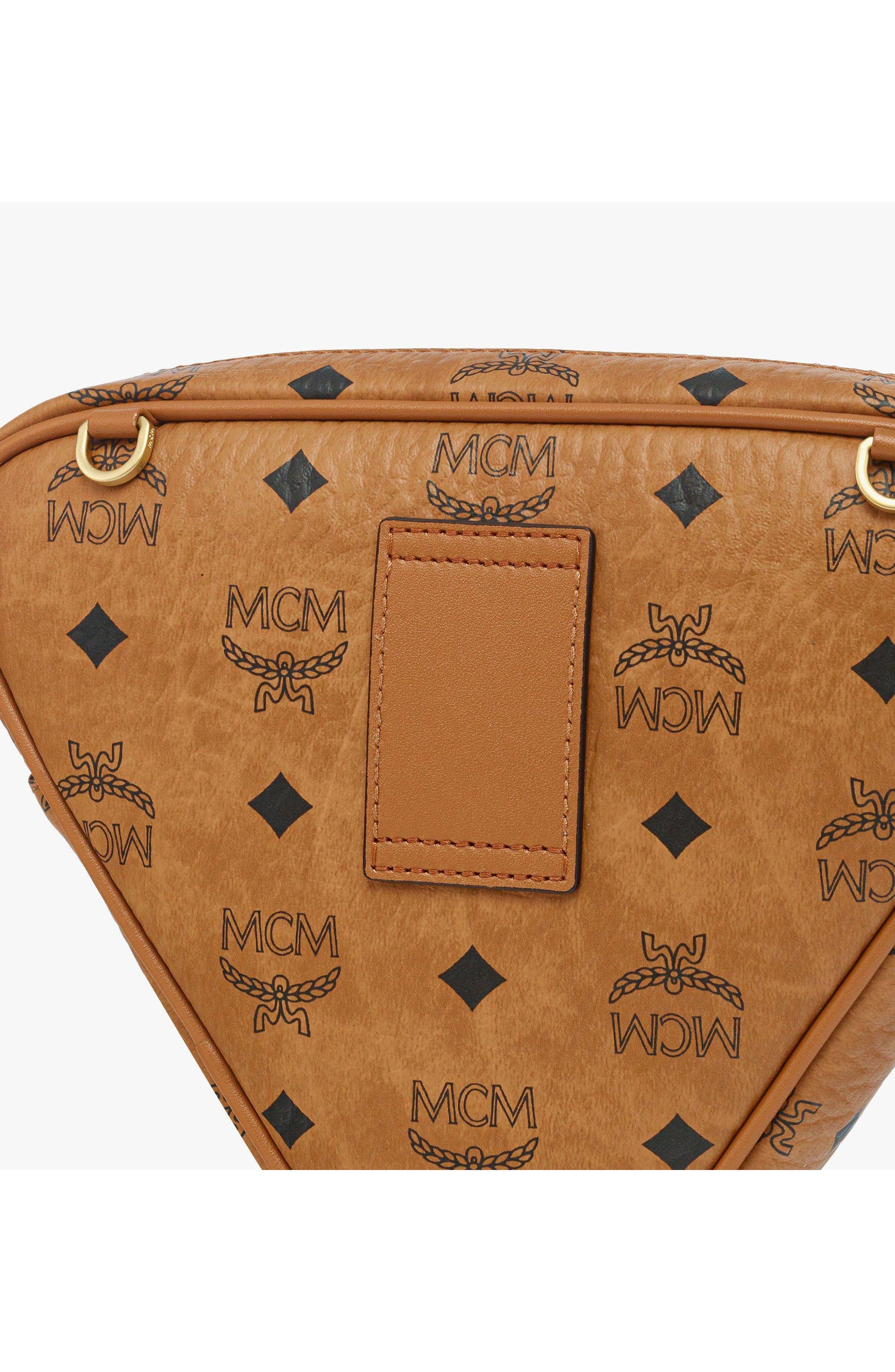 MCM Aren Tambourine Pouch in Visetos, Alternate, color, Cognac