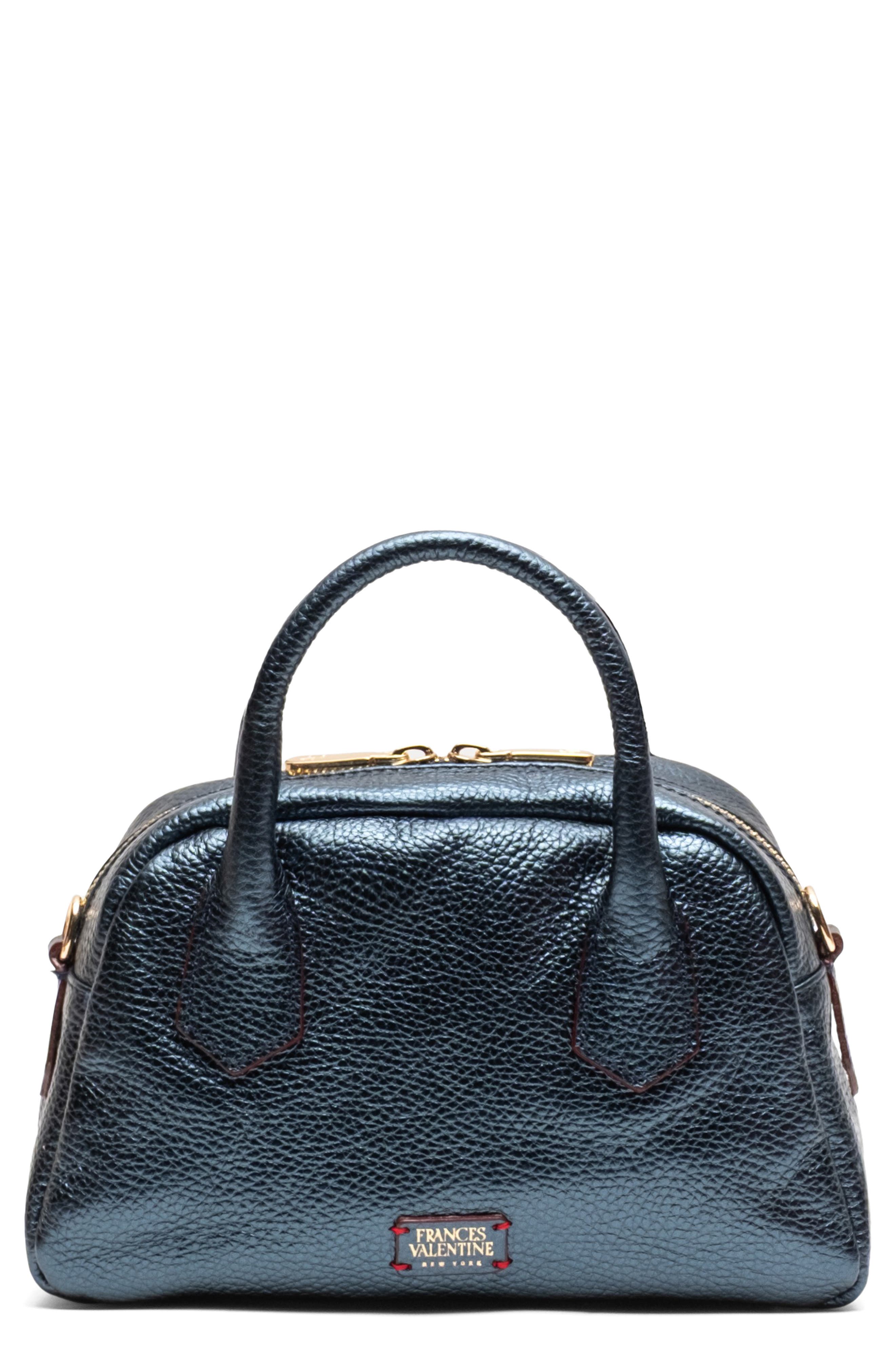 Mini Metallic Leather Bowler Bag, Main, color, NAVY