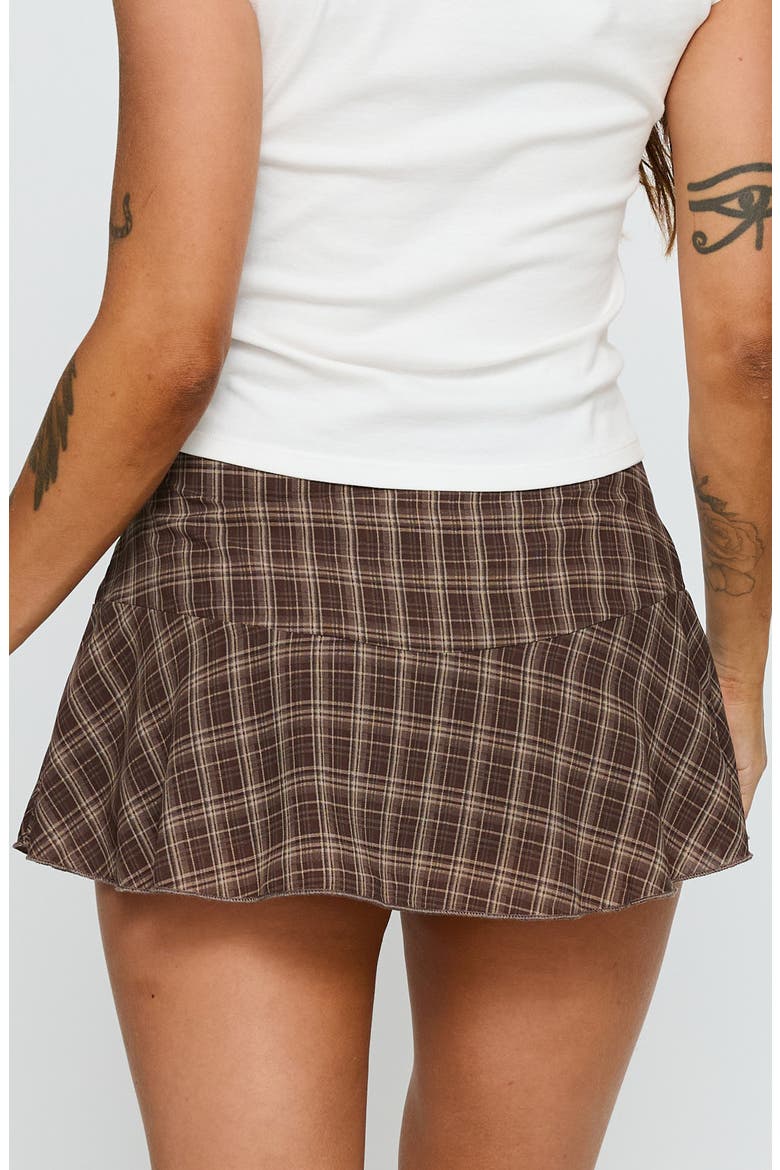 Sonsie Plaid Miniskirt, Alternate, color, BROWN