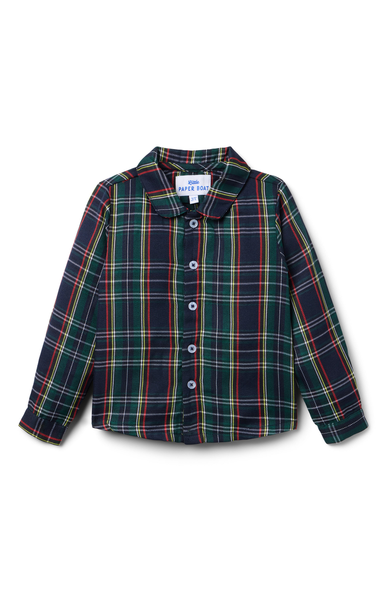 Little Paper Kids Nelson Navy Tartan Button-Down Shirt, Main, color, Navy Tartan