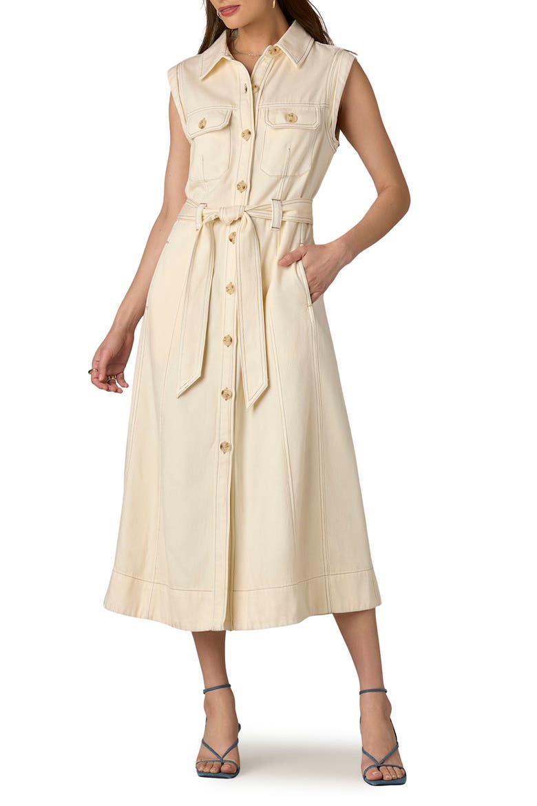 Topstitch Sleeveless Midi Shirtdress, Main, color, ECRU