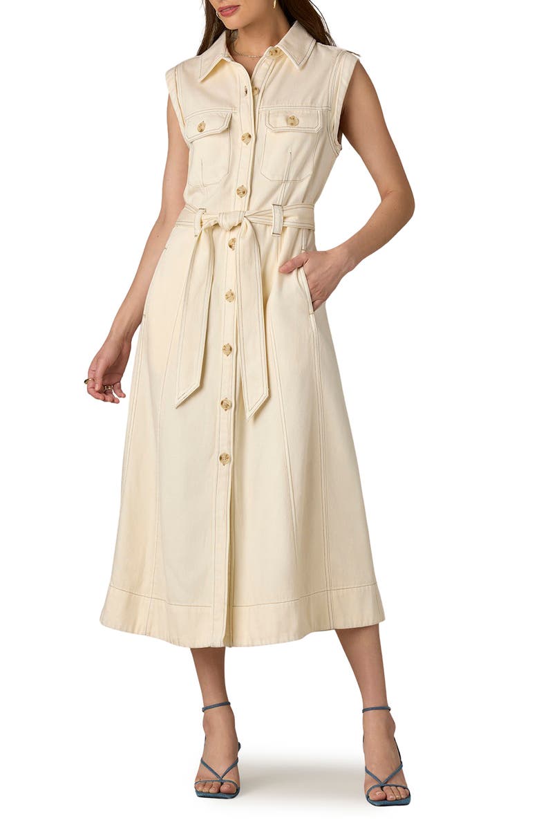 Wit & Wisdom Topstitch Sleeveless Midi Shirtdress, Main, color, 
