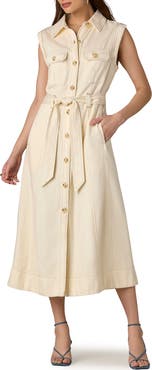 Wit & Wisdom Topstitch Sleeveless Midi Shirtdress