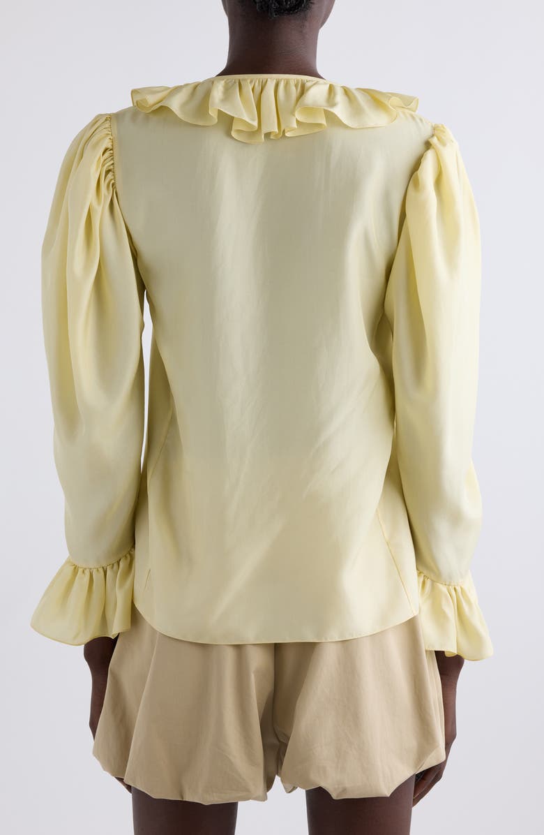 Chloé Ruffle Balloon Sleeve Silk Button-Up Shirt, Alternate, color, Powder Yellow